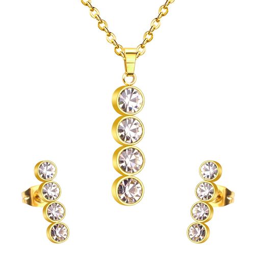 Luxusteel-Collier Pendentif Rond Coloré Cz Pour Femme, Boucle D'oreille En Acier Inoxydable Brinco, Collier En Cristal, Accessoires De Fête, 2020