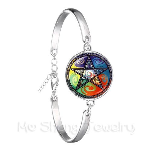 Bracelet Pentacle En Argent Plaqué Pour Femmes Et Hommes, Cabochon En Verre, Image De Motif D'arbre De Vie, Cadeau Créatif, 18mm
