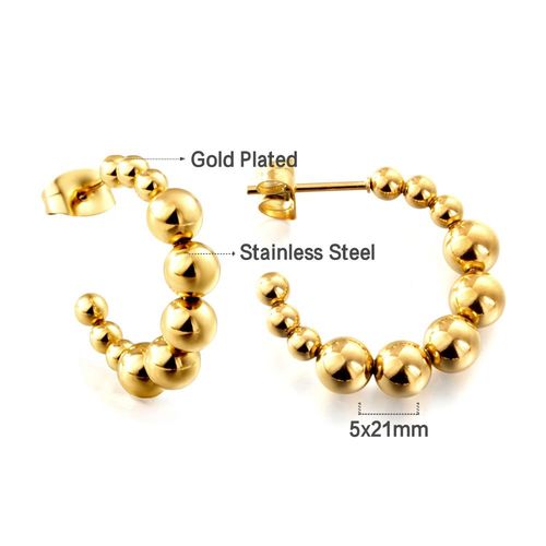 Luxusteel-Boucles D'oreilles Vintage En Acier Inoxydable Pour Femme, Perle En Forme De C, Huggie, Clip Blanc Et Vert, Bijoux En Métal