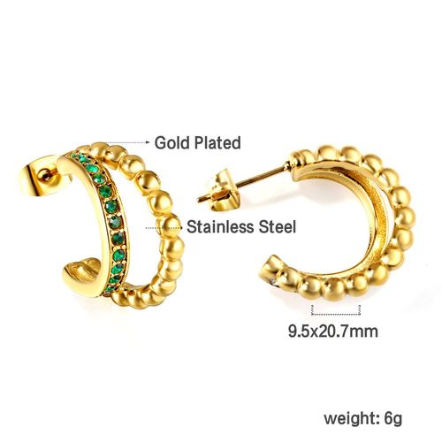 Luxusteel-Boucles D'oreilles Vintage En Acier Inoxydable Pour Femme, Perle En Forme De C, Huggie, Clip Blanc Et Vert, Bijoux En Métal