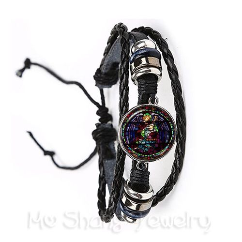 Bracelet En Cuir Réglable, Ange De Noël, 2 Couleurs Noir Et Marron, Cordons En Cuir, Peut Être Sélectionné, Attelle Dôme En Verre