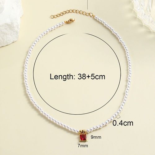 Collier De Perles De Luxe Pour Femme, Fermoir En Acier Inoxydable, Carré Rouge, Document Doré, Livraison Gratuite