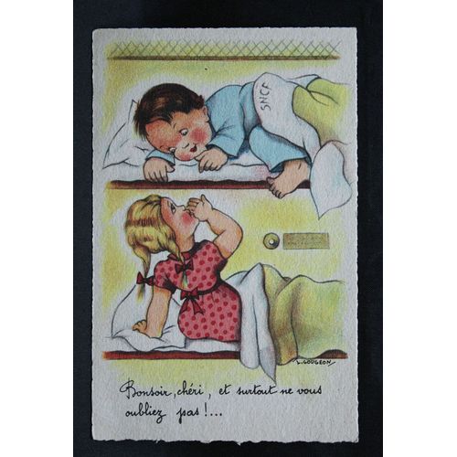 Carte Postale Ancienne Humoristique Train Couchette Sncf