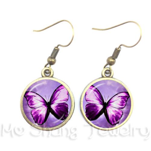 Boucles D'oreilles Romantiques Et Mignonnes En Verre Pour Femmes, Image De Papillon Blanc Et Bleu, Cadeau De Mariage