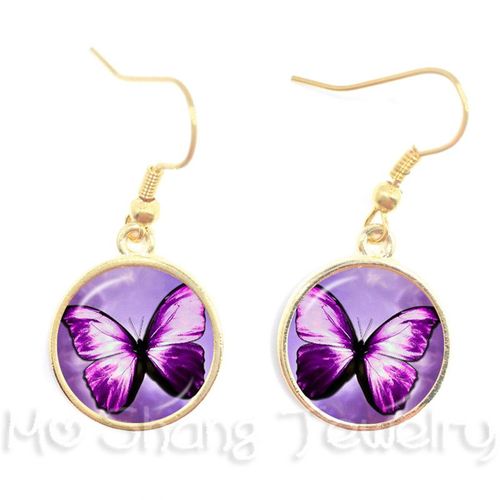 Boucles D'oreilles Romantiques Et Mignonnes En Verre Pour Femmes, Image De Papillon Blanc Et Bleu, Cadeau De Mariage