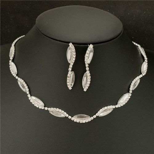 Ensemble De Bijoux En Cristal Biscuits Plaqué Argent Pour Femmes, Tour De Cou Sexy Wave Patients, Collier Et Boucles D'oreilles, Bijoux De Mariage