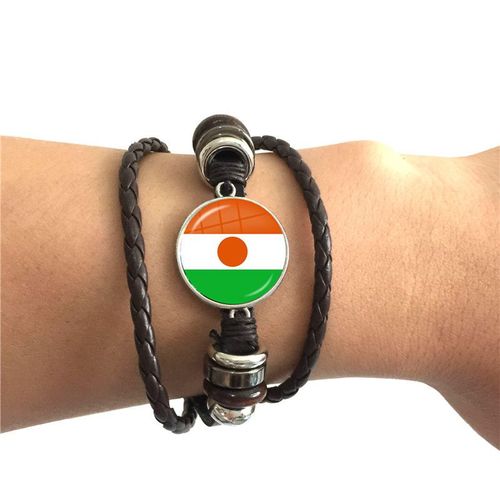 Bracelet En Cuir Avec Cabochon En Verre, En Forme De Drapeau National Bénien, Pour La Guinée, La Saint-Helène, Le Nigeria, La Guinée, Cadeau De Bijoux
