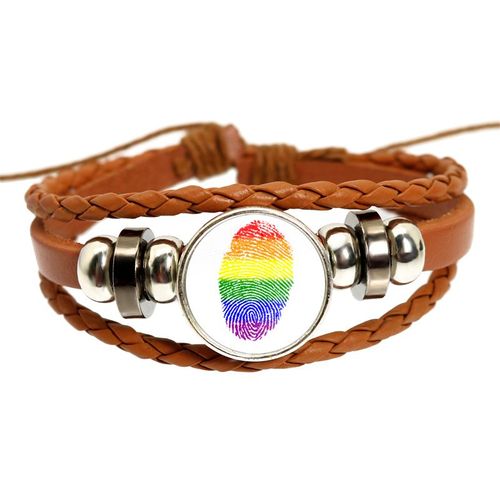 Bracelet En Cuir Tissé Marron Lgbt, Bi Pride, Cabochon En Verre, Gay Pride, Rainbow Feel, Photo Snap Button Bangle, Bijoux Cadeau, 18mm