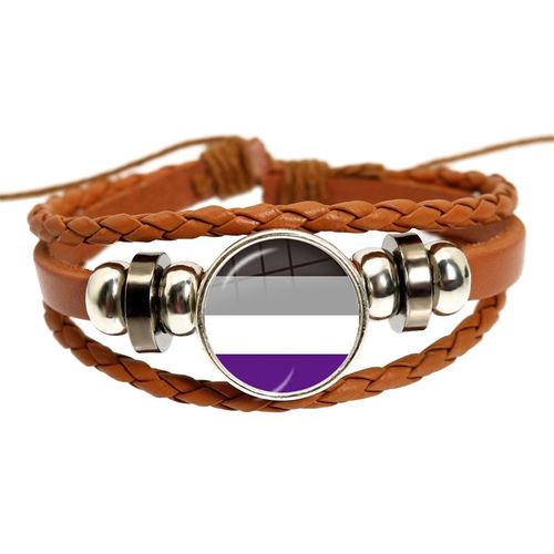 Bracelet En Cuir Tissé Marron Lgbt, Bi Pride, Cabochon En Verre, Gay Pride, Rainbow Feel, Photo Snap Button Bangle, Bijoux Cadeau, 18mm