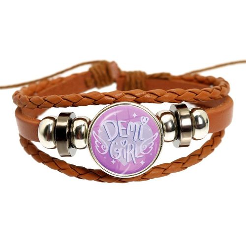 Bracelet En Cuir Tissé Marron Lgbt, Bi Pride, Cabochon En Verre, Gay Pride, Rainbow Feel, Photo Snap Button Bangle, Bijoux Cadeau, 18mm