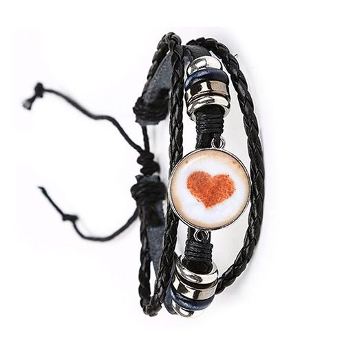 Bracelet En Cuir Avec Cabochon En Verre, Sculpture De Café Latte, Trèfle À Quatre Feuilles Avec Impression De Chocolat, Bijoux De Charme Pour Femmes Et Hommes