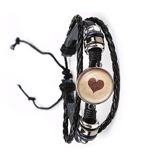 Bracelet En Cuir Avec Cabochon En Verre, Sculpture De Café Latte, Trèfle À Quatre Feuilles Avec Impression De Chocolat, Bijoux De Charme Pour Femmes Et Hommes