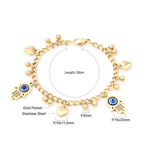 Luxusteel-Bracelet Mauvais ¿Il Bleu Pour Femme, Main Hamsa, Document Or, Acier Inoxydable, Coeur Ikcharm, Bracelet Lien, Bijoux De Ix