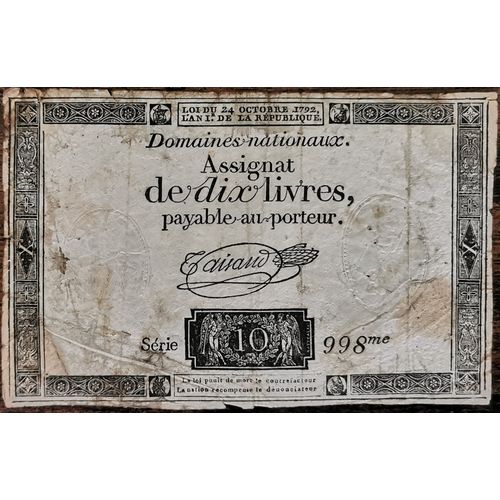 Assignat 10 Livres - 24 Octobre 1792 - Série 998 - Filigrane Royal