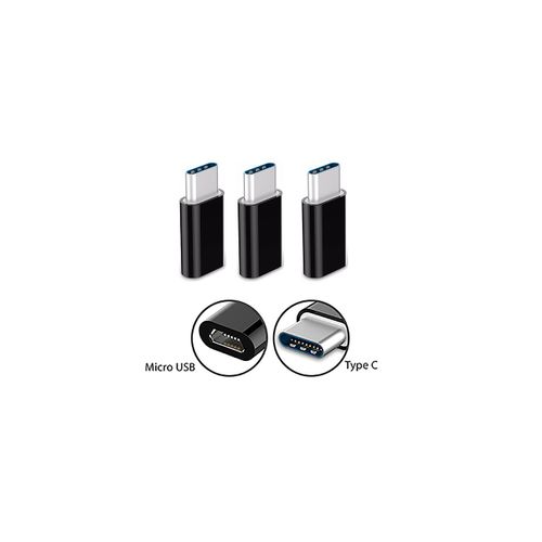 Lot 3 Adaptateurs USB-C vers Micro USB (USB type-C) convertisseur prise port cable Noir