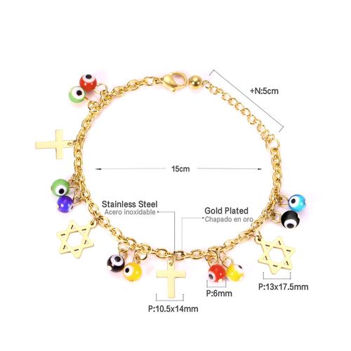 Luxusteel-Bracelet Mauvais ¿Il Bleu Pour Femme, Main Hamsa, Document Or, Acier Inoxydable, Coeur Ikcharm, Bracelet Lien, Bijoux De Ix
