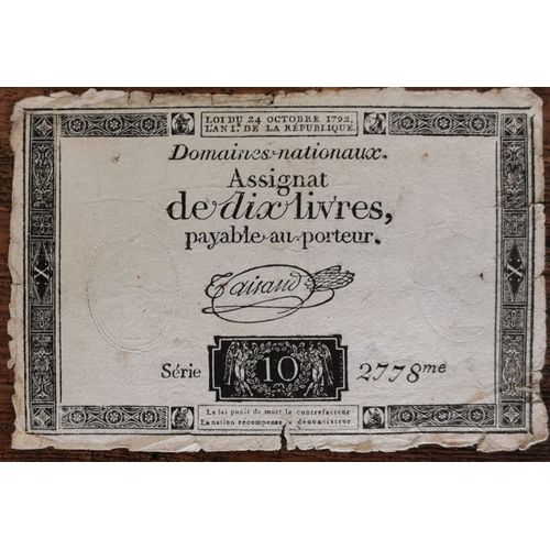Assignat 10 Livres - 24 Octobre 1792 - Série 2778 - Filigrane Royal