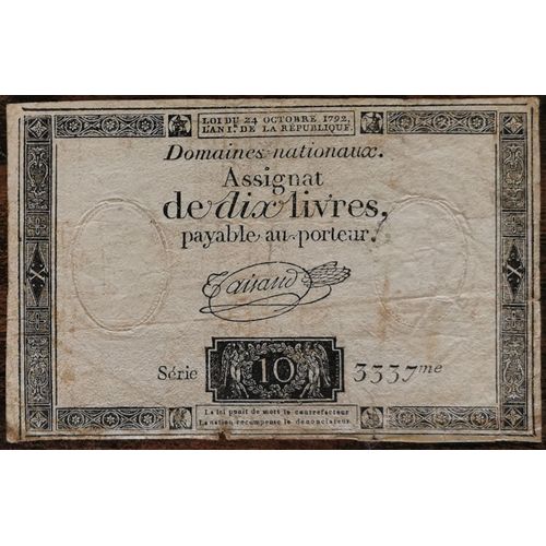 Assignat 10 Livres - 24 Octobre 1792 - Série 3337 - Filigrane Royal