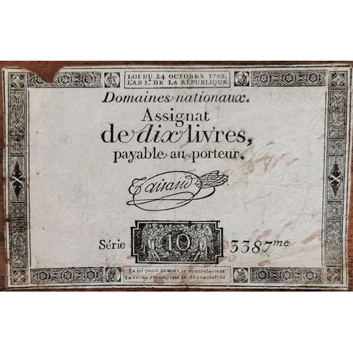 Assignat 10 Livres - 24 Octobre 1792 - Série 3387 - Filigrane Royal