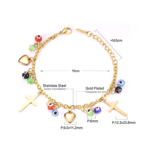Luxusteel-Bracelet Mauvais ¿Il Bleu Pour Femme, Main Hamsa, Document Or, Acier Inoxydable, Coeur Ikcharm, Bracelet Lien, Bijoux De Ix