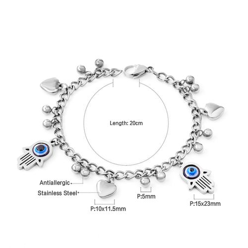 Luxusteel-Bracelet Mauvais ¿Il Bleu Pour Femme, Main Hamsa, Document Or, Acier Inoxydable, Coeur Ikcharm, Bracelet Lien, Bijoux De Ix