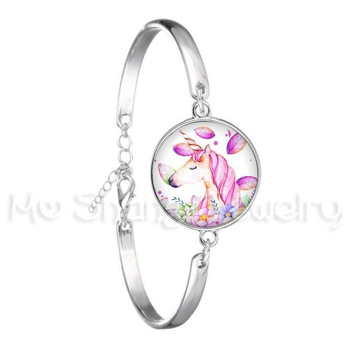 Bracelet En Forme De Licorne, Cheval Volant, Cabochon En Verre, Bijoux, Meilleur Cadeau Pour Enfants, Garçon Ou Fille, Bracelet Animal Couleur Argent