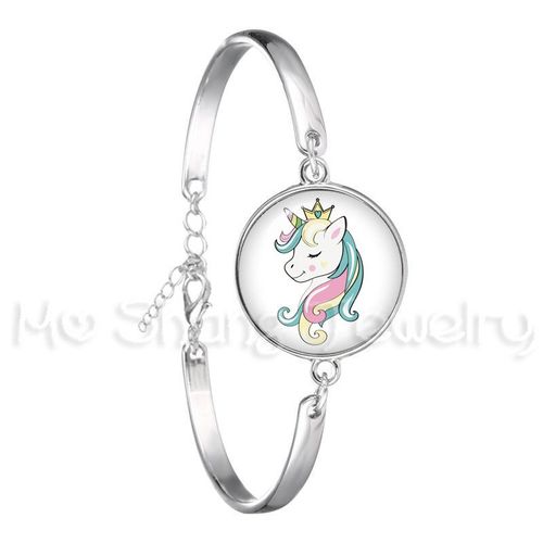 Bracelet En Forme De Licorne, Cheval Volant, Cabochon En Verre, Bijoux, Meilleur Cadeau Pour Enfants, Garçon Ou Fille, Bracelet Animal Couleur Argent