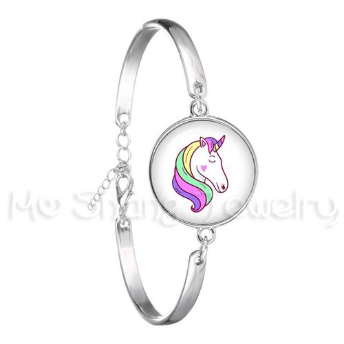 Bracelet En Forme De Licorne, Cheval Volant, Cabochon En Verre, Bijoux, Meilleur Cadeau Pour Enfants, Garçon Ou Fille, Bracelet Animal Couleur Argent