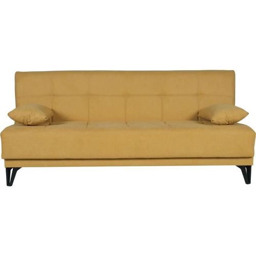 Banquette Convertible 3 Places - Limra - Tissu Moutarde - 2 Coussins - Coffre De Rangement - 190 X 87 X 87 Cm