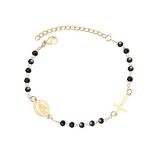 Bracelet De Luxe En Acier Inoxydable Avec Perles En Cristal, Croix De Jésus, Chaîne De Main D'extension En Acier Inoxydable Pour Femmes, Bijoux De Plage D'été Rose/Bleu