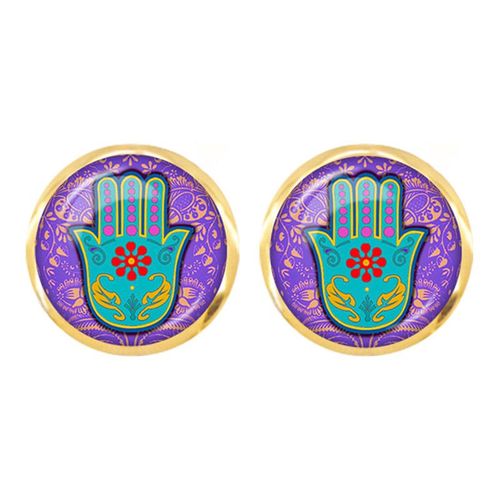 Hamsa Boucles D'oreilles À La Main Mauvais ¿Il Verre Cabochon Boucle D'oreille Charmes Fatima Bijoux À La Mode Charmes Cadeau Pour Les Amis