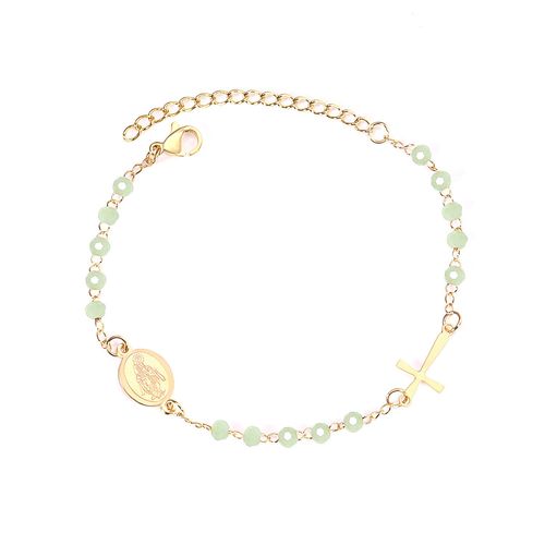 Bracelet De Luxe En Acier Inoxydable Avec Perles En Cristal, Croix De Jésus, Chaîne De Main D'extension En Acier Inoxydable Pour Femmes, Bijoux De Plage D'été Rose/Bleu