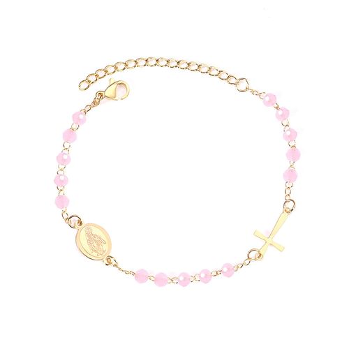 Bracelet De Luxe En Acier Inoxydable Avec Perles En Cristal, Croix De Jésus, Chaîne De Main D'extension En Acier Inoxydable Pour Femmes, Bijoux De Plage D'été Rose/Bleu