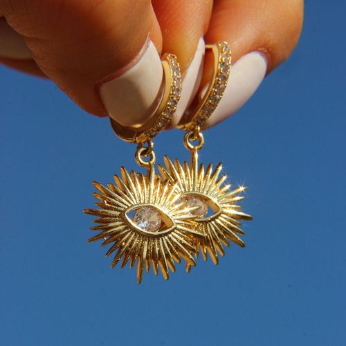 Boucles D'oreilles Mauvais ¿Il Bleu Turc Pour Femmes, Piercing, Pavé D'oeil Grec, Cz, Tendance, Couleur Or, Bijoux À La Mode Coréenne