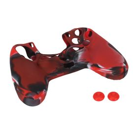 Housse De Protection Antidérapante En Silicone Avec 1 Paire De Poignées De Pouce Compatibles Avec La Manette Ps4 (Rouge Camouflage Compatible Avec Le Silicone Ps4