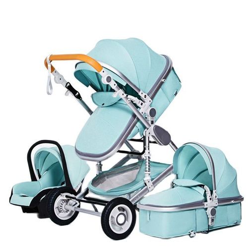 Poussette 3 En 1 Bébé Combinée Siège-Auto Nacelle Réversible Réglable Haute Qualité Roues Increvables Canne Vert