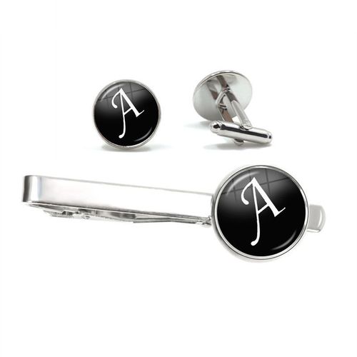 26 Lettres De L'alphabet Imprimées Pour Hommes, Ensemble De Clips Et Boutons De Manchette, Boutons De Manchette Trempés, Bijoux De Mariage, Cadeau De Fête Des Pères