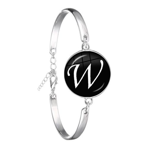 Bracelet Chaîne Cabochon En Verre Plaqué Argent, 26 Lettres, Bijoux Tendance, Nom D'amitié, Cadeau De Famille Pour Hommes Femmes Enfants, A-Z