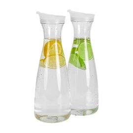 2 Carafes À Eau En Plastique De 0,6 L Avec Couvercles Blancs À Onglets Rabattables - Pitc Incassable De Qualité Alimentaire Et Recyclable