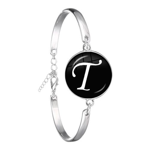 Bracelet Chaîne Cabochon En Verre Plaqué Argent, 26 Lettres, Bijoux Tendance, Nom D'amitié, Cadeau De Famille Pour Hommes Femmes Enfants, A-Z