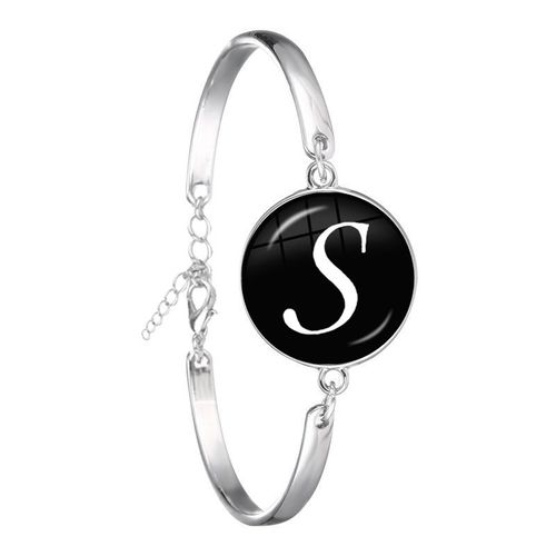Bracelet Chaîne Cabochon En Verre Plaqué Argent, 26 Lettres, Bijoux Tendance, Nom D'amitié, Cadeau De Famille Pour Hommes Femmes Enfants, A-Z