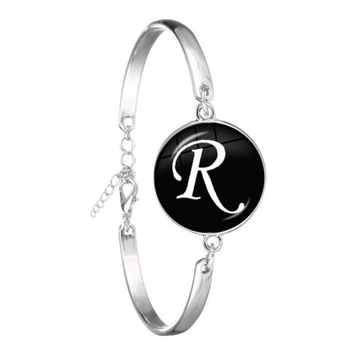 Bracelet Chaîne Cabochon En Verre Plaqué Argent, 26 Lettres, Bijoux Tendance, Nom D'amitié, Cadeau De Famille Pour Hommes Femmes Enfants, A-Z