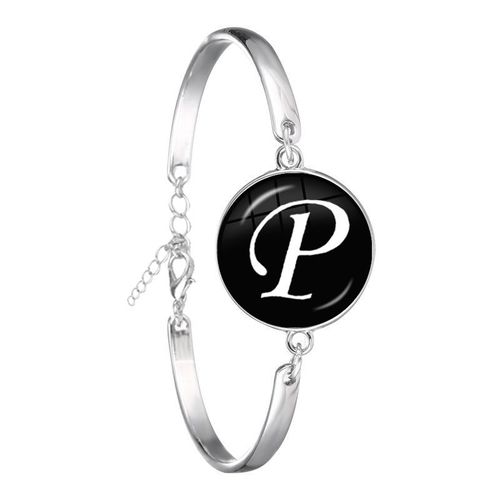 Bracelet Chaîne Cabochon En Verre Plaqué Argent, 26 Lettres, Bijoux Tendance, Nom D'amitié, Cadeau De Famille Pour Hommes Femmes Enfants, A-Z