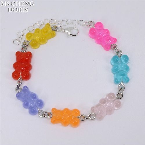 Bracelet Ours Transparent Multicolore Arc-En-Ciel Pour Femme, Bonbons, Document Ab, Bracelet En Résine, Mignon, Drôle, Doux, Bijoux, Cadeau Bff
