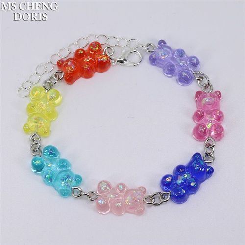 Bracelet Ours Transparent Multicolore Arc-En-Ciel Pour Femme, Bonbons, Document Ab, Bracelet En Résine, Mignon, Drôle, Doux, Bijoux, Cadeau Bff