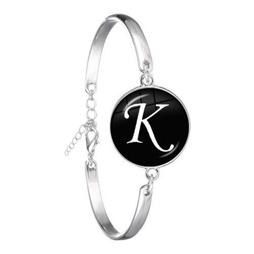 Bracelet Chaîne Cabochon En Verre Plaqué Argent, 26 Lettres, Bijoux Tendance, Nom D'amitié, Cadeau De Famille Pour Hommes Femmes Enfants, A-Z