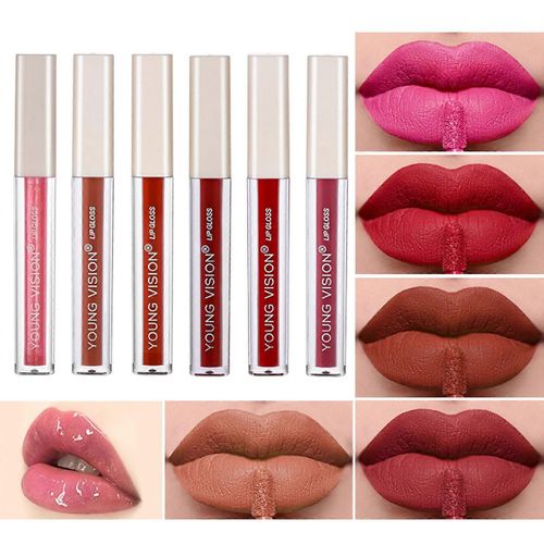 6 Matte Liquid Lip Gloss Plumping Lip Oil Lip Makeup Set Nude Lip Gloss Set Cadeau 1.5mlx6pcs 