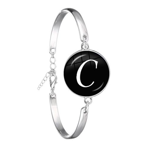 Bracelet Chaîne Cabochon En Verre Plaqué Argent, 26 Lettres, Bijoux Tendance, Nom D'amitié, Cadeau De Famille Pour Hommes Femmes Enfants, A-Z