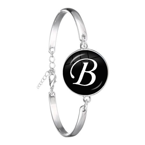 Bracelet Chaîne Cabochon En Verre Plaqué Argent, 26 Lettres, Bijoux Tendance, Nom D'amitié, Cadeau De Famille Pour Hommes Femmes Enfants, A-Z