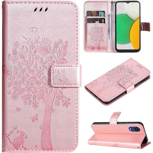 Coque Pour Samsung Galaxy A03 Core, Etui Samsung A03 Core, Antichoc Tpu Housse Cuir Flip Case Portefeuille Etui Rabat [Magnetique] Coque De Protection Fentes Pour Cartes Cover(Or Rose)